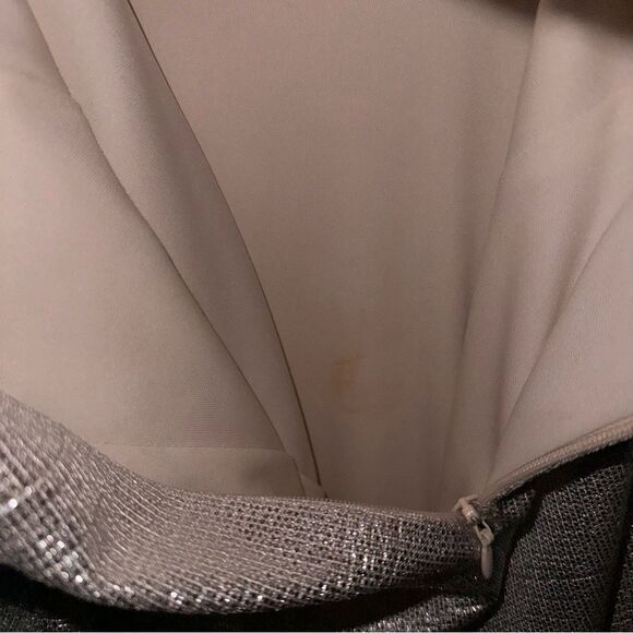 Eliza J Silver Metallic V-Neck Twist Front Plunging Long-Sleeve Wrap Gown - Picture 14 of 15